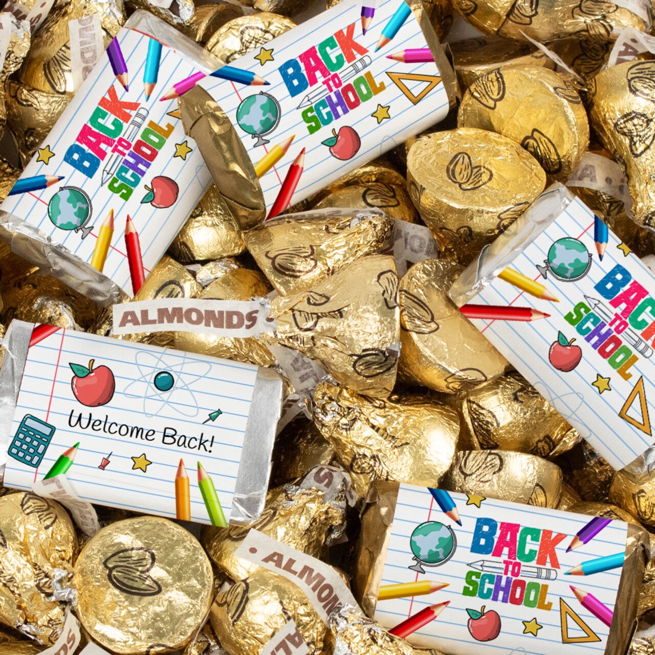124 Pcs Back to School Candy Classroom Supplies Hershey's Chocolate By Just Candy (1.52 lbs) - Gold